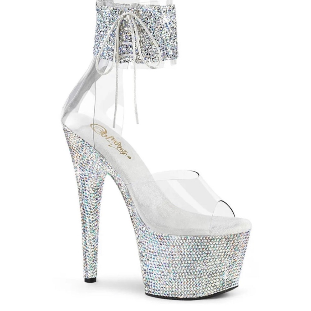 COPY - Pleaser bejweled rhinestone ankle cuff heels sz 8 nwt